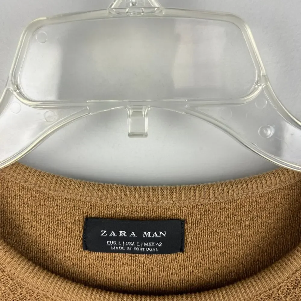 Zara Men's Golden Brown Lightweight Waffle Knit Sweater Size L